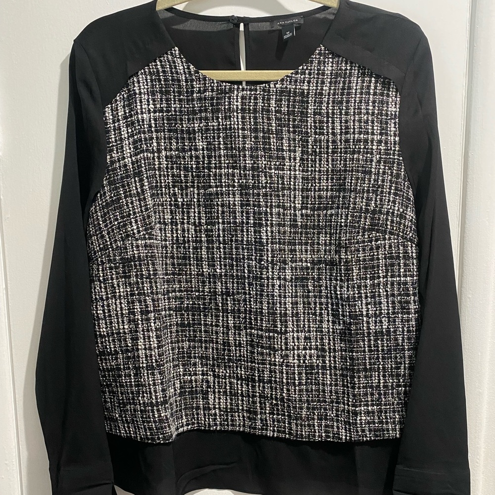 Ann Taylor tweed front georgette blouse